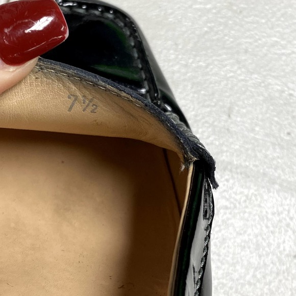 TOD'S Women Black Patent Leather Penny Slip On Loafers Rubber Pebbling Size 7.5 - Picture 10 of 11